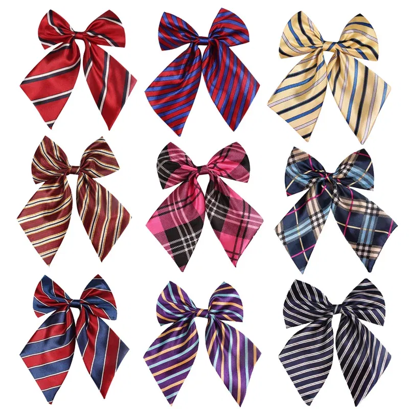 Color: GRAY - Striped Ladies Bowtie Classic Shirts Bow Tie For Women Business Wedding Bowknot Plaid Bow Ties Butterfly Girls Suits Bowties