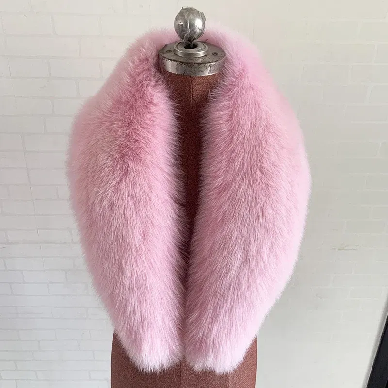 Color: Burgundy, Size: M - 100% Natural Real Fox Fur Collar For Women Men Coat Jacket Fur Scarf Winter Extra Large Size Neck Warmer Fur Scarf Shawls Wraps