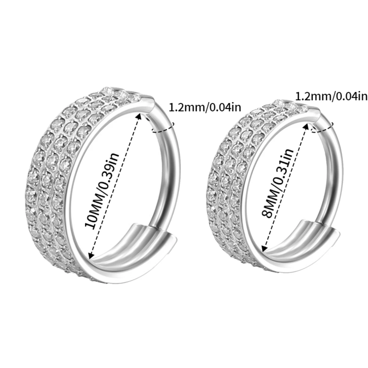 Metal color: Pure Gold Color, Main Stone Color: WHITE - G23 Titanium Piercing Hinged Segment Hoops CZ Stone Nose Rings Ear Cartilage Tragus Helix Earrings Piercing Body Jewelry