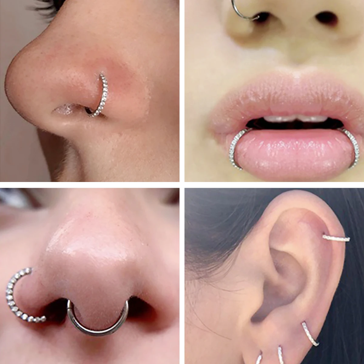 Metal color: Pure Gold Color, Main Stone Color: WHITE - G23 Titanium Piercing Hinged Segment Hoops CZ Stone Nose Rings Ear Cartilage Tragus Helix Earrings Piercing Body Jewelry