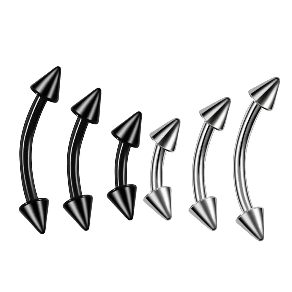 Metal color: Light Yellow Color, Main Stone Color: black - G23 Titanium Epoxy Curved Barbells Eyebrow Rings Piercing Curved Bar Banana Eyebrow Ear Cartilage Tragus Body Piercing Jewelry