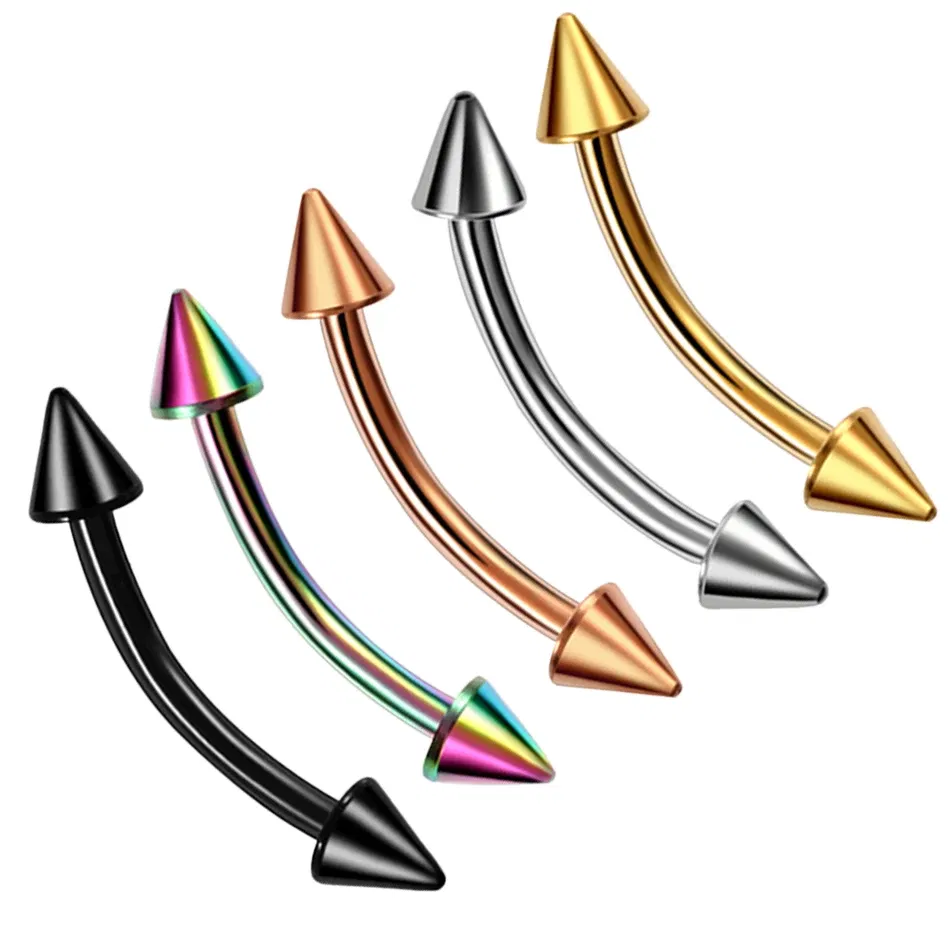Metal color: Light Yellow Color, Main Stone Color: black - G23 Titanium Epoxy Curved Barbells Eyebrow Rings Piercing Curved Bar Banana Eyebrow Ear Cartilage Tragus Body Piercing Jewelry