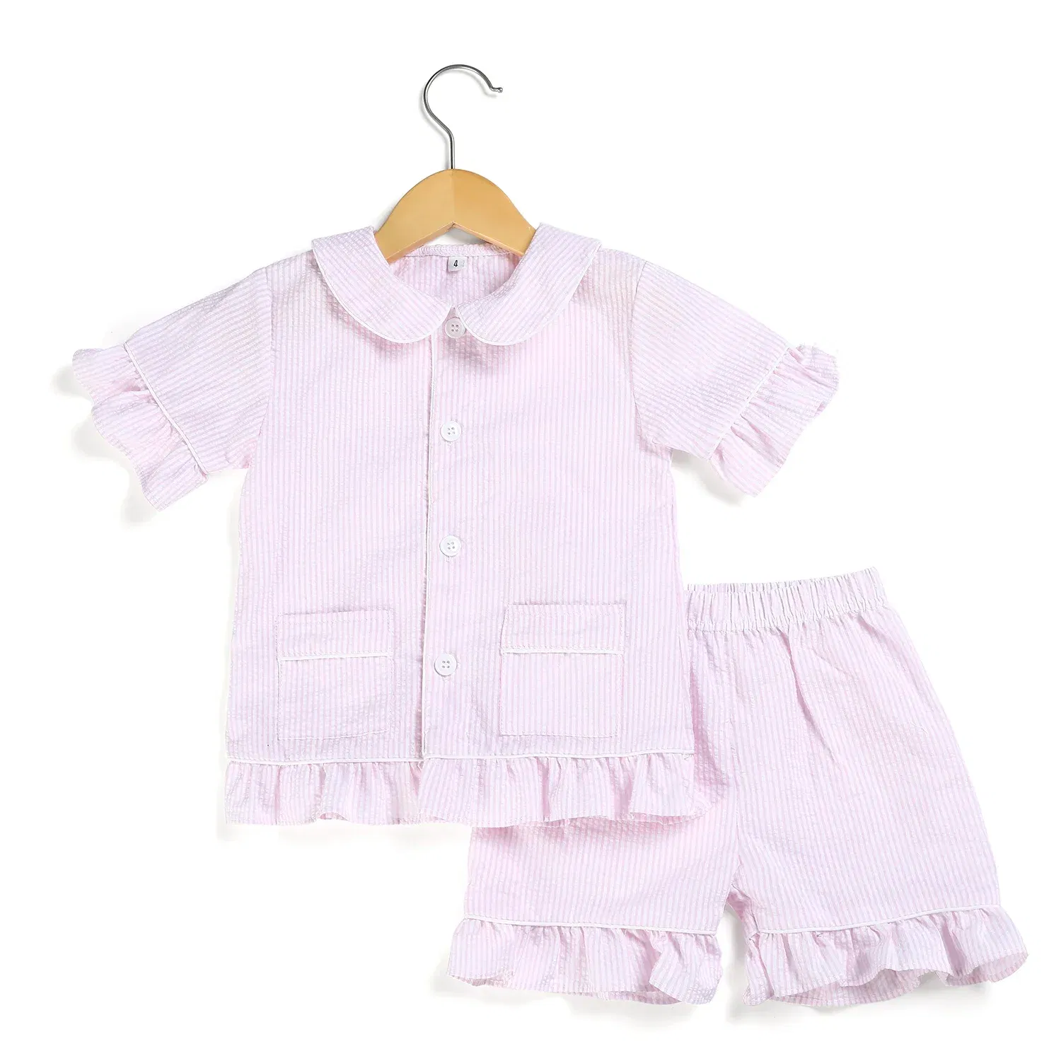 Color: army green, Ships From: CHINA, Kid Size: 8T - Ruffkids 100% Cotton Summer Kids Pajamas Sleepwear Seersucker Striped Matching Pjs Boys Clothes Loungewear Girls Pyjamas Set