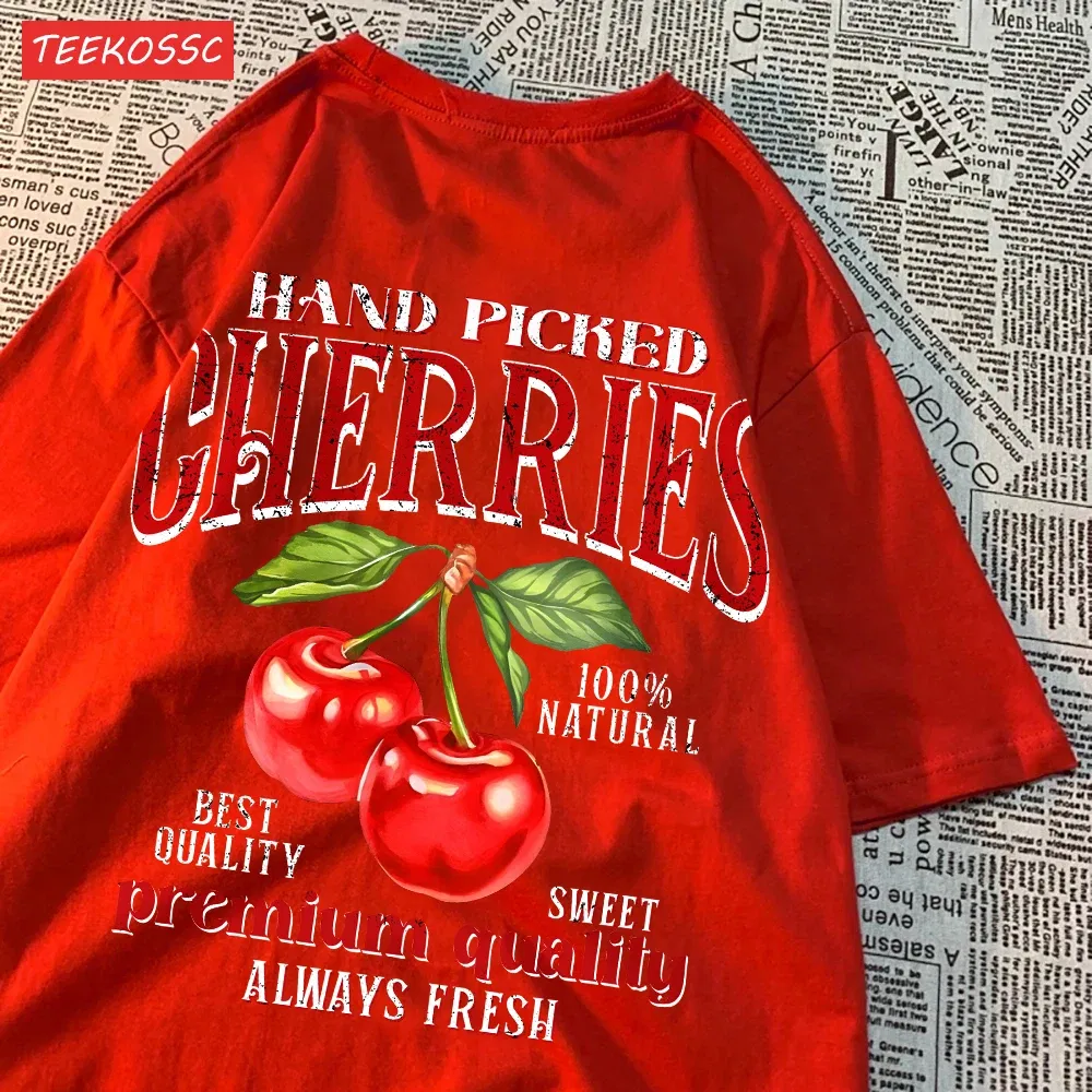 Color: Gold, Size: XXL - Summer Lemon Cherries Prints T-Shirts Cotton Women's Tops Oversize O-Neck Soft Short Sleeve tees Street Casual Womans Clothes