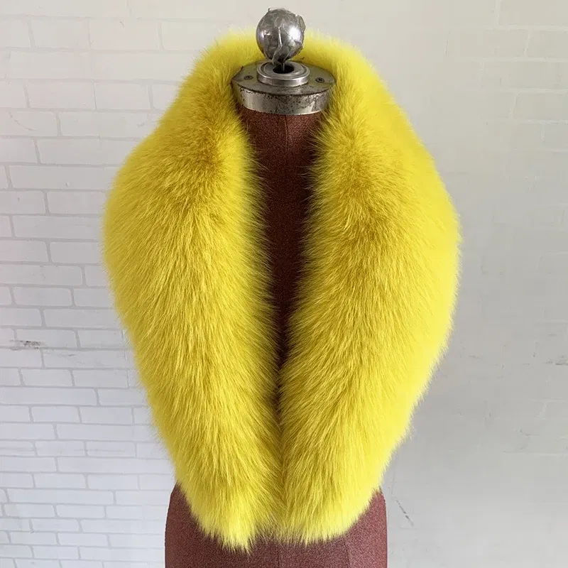 Color: Dark Grey, Size: M - 100% Natural Real Fox Fur Collar For Women Men Coat Jacket Fur Scarf Winter Extra Large Size Neck Warmer Fur Scarf Shawls Wraps