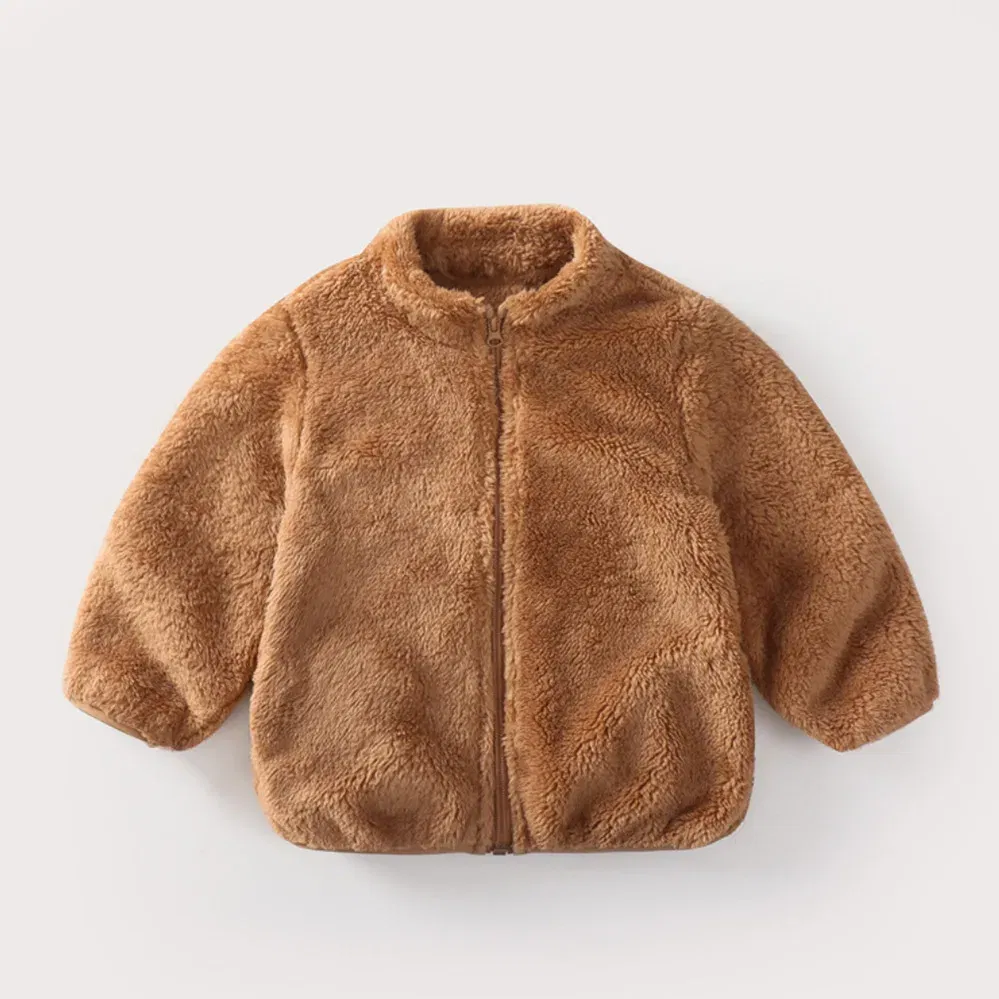 Color: Gold, Kid Size: 18M - Child Autumn Winter Costume Solid Color Outerwear Casual Loose Long Sleeve Tops Plush Jacket Boys Girls Fashion Simple Coats