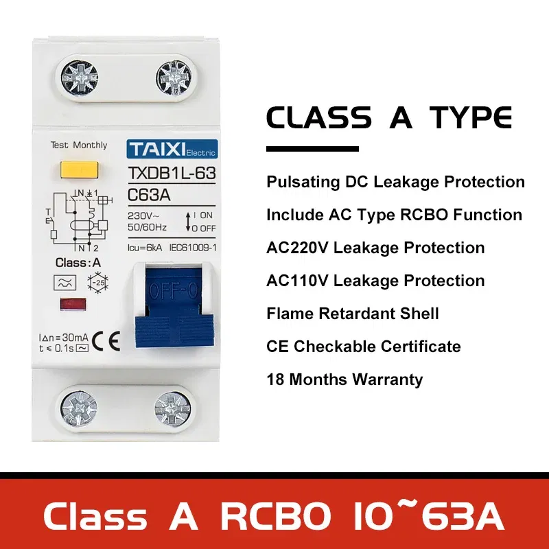 Rated Current: 50A, Ships From: CHINA, Poles Number: 3 - Type A  AC CLASS Rcbo 110V 220V RCCB 10A 20A 40A 50A 63A 30mA Residual Current Circuit Breaker Leakage WIth Overload Protection