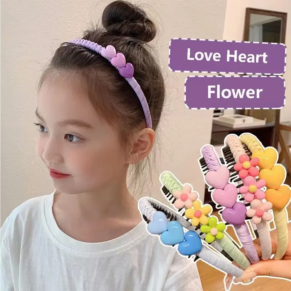 Color: Pink - Love Hear Children Teethed Hair Hoop Cartoon Flower Korean Hair Band Hair Wear Girls