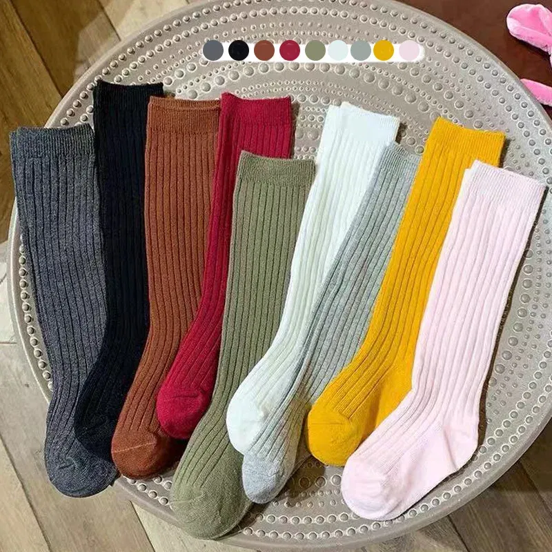 Color: Beige, Size: 7-9T - Baby Long Socks Over The Knee Little Girls Solid Cotton Socks Spring Autumn Long Crew Socks
