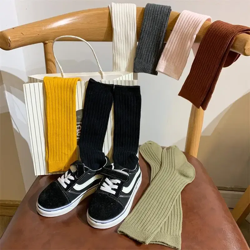 Color: Beige, Size: 7-9T - Baby Long Socks Over The Knee Little Girls Solid Cotton Socks Spring Autumn Long Crew Socks