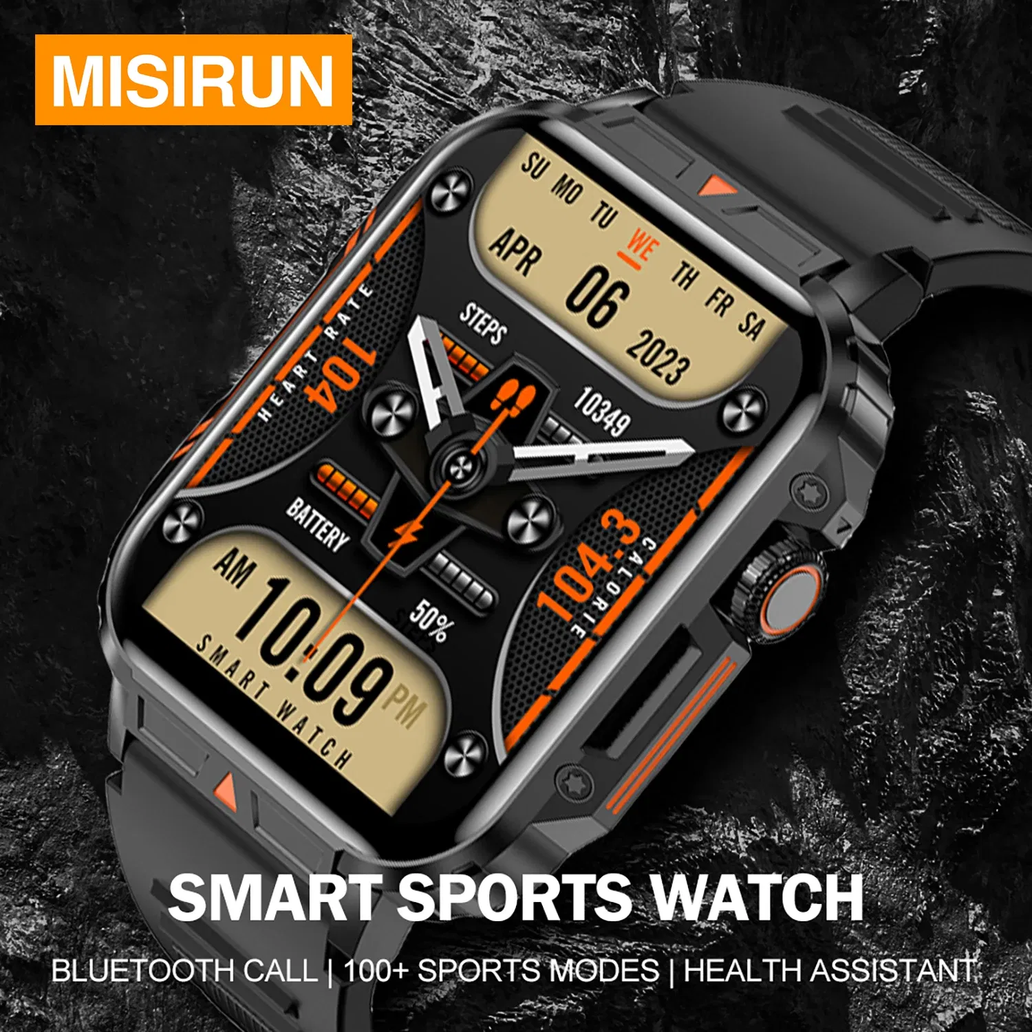 Color: Black - MISIRUN Outdoor Sports Smart Watch 1.95" HD Screen Bluetooth Call Smartwatch Health Monitoring IP68 Waterproof Fitness Tracker