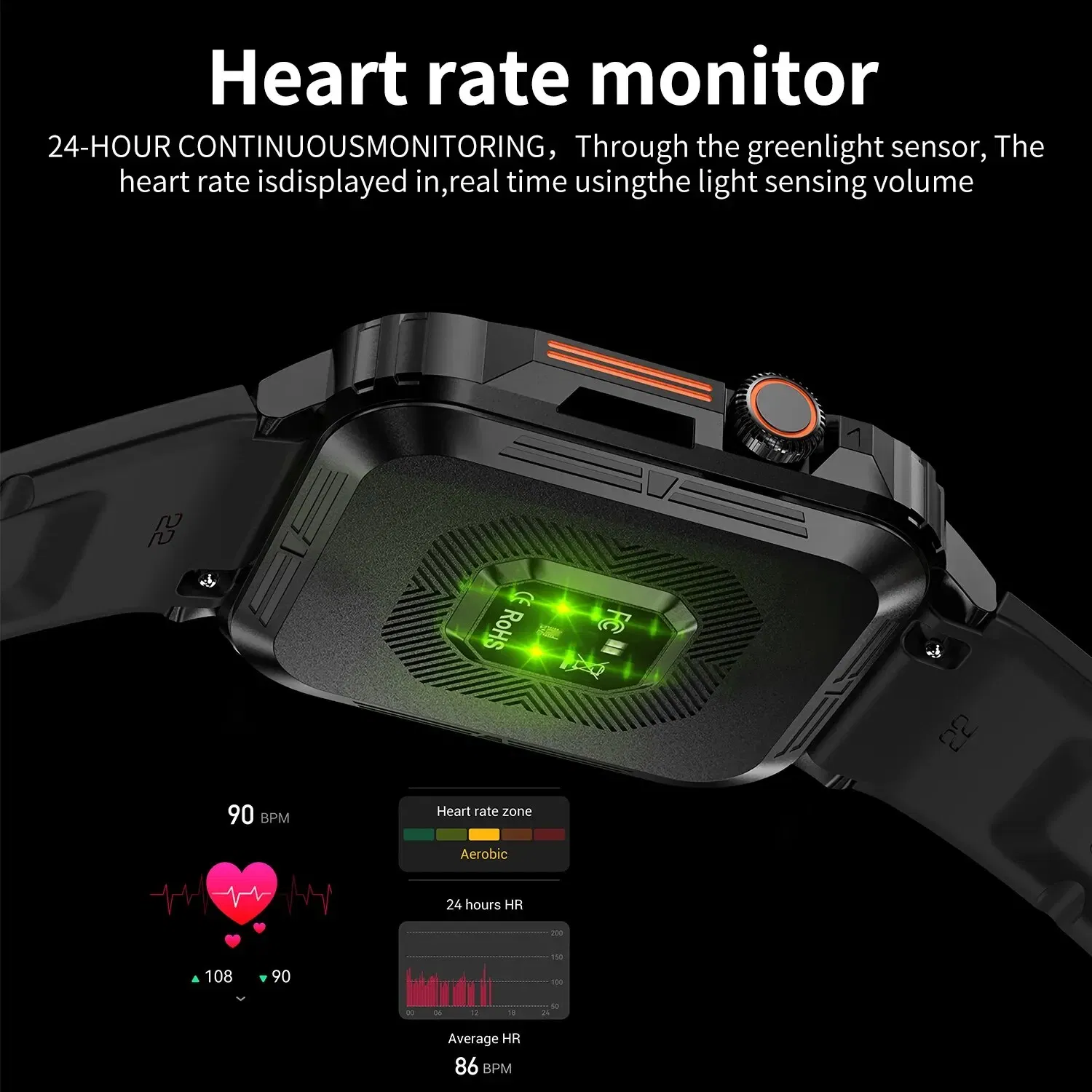 Color: Black - MISIRUN Outdoor Sports Smart Watch 1.95" HD Screen Bluetooth Call Smartwatch Health Monitoring IP68 Waterproof Fitness Tracker