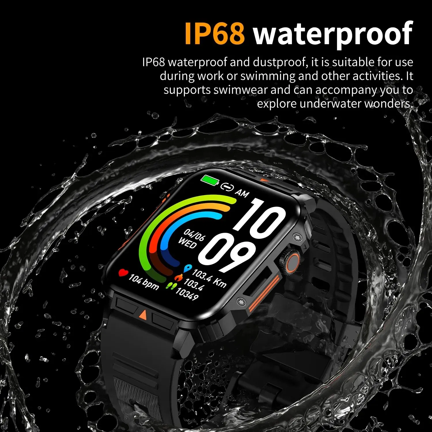 Color: Black - MISIRUN Outdoor Sports Smart Watch 1.95" HD Screen Bluetooth Call Smartwatch Health Monitoring IP68 Waterproof Fitness Tracker