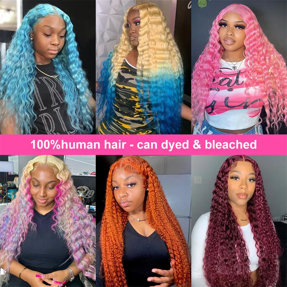 Color: #1, Ships From: CHINA, Stretched Length: 32inches, Density: 150% - 613 Blonde Curly glueless 13x6 Transparent Hd lace front wig Deep Wave human hair 36 inch Brazilian wig pre plucked for women