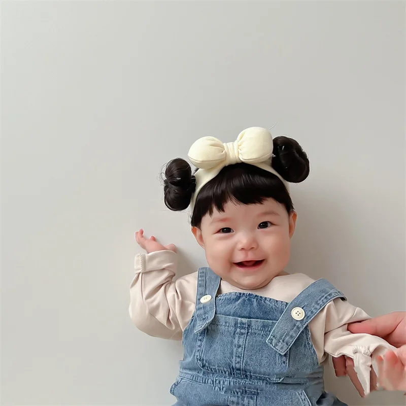 Color: Yellow - New Year Hair Accessories Cute Bow Baby Girl Wig Hat Hairpiece Christmas Newborn Children Kids Girls Cosplay Headbands Headwear