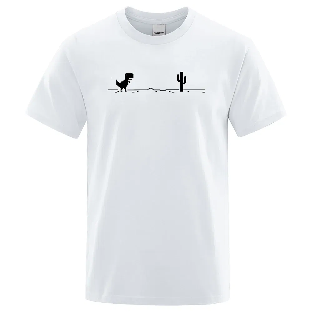 Color: Gold, Size: XXXL - Mens T-shirts Printed Dinosaur Cactus Funny Tops Summer Cotton T-shirt for Men Casual O-Neck Tee Shirts Streetwear Basic Top