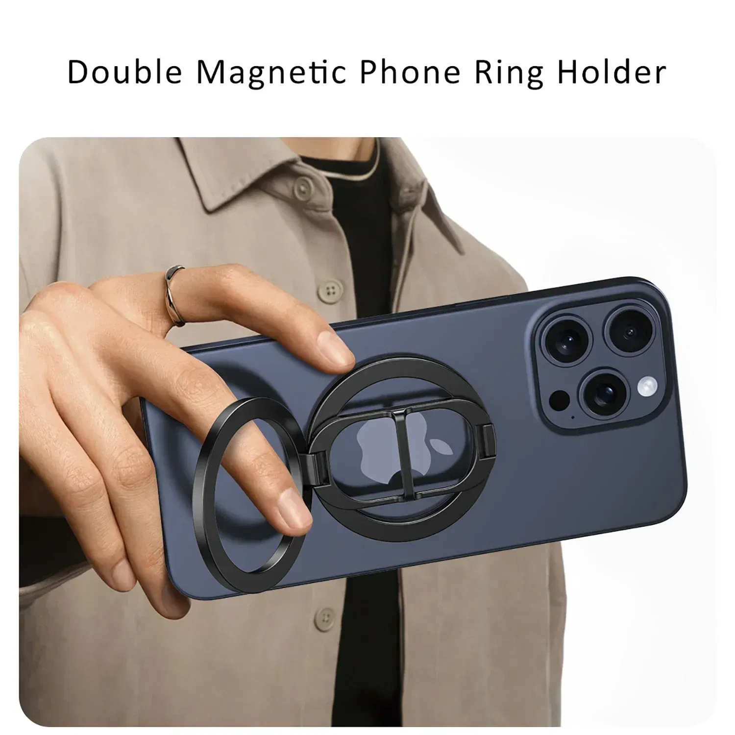 Color: WHITE - 2024 Double-Sided Magnetic Phone Ring Holder for MagSafe Kickstand Magnet Grip for iPhone 16 15 14 13 12 Pro Android Phone Stand