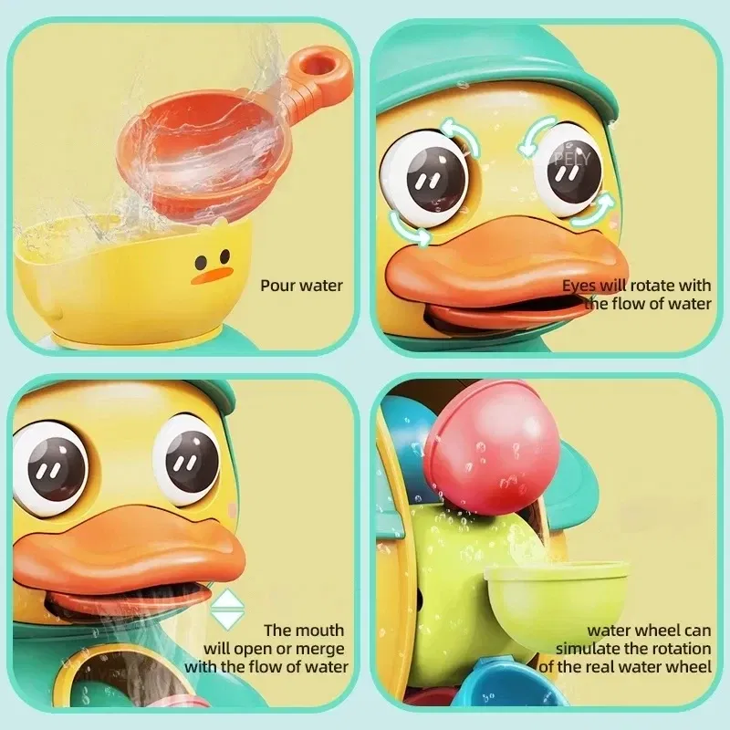 Color: Red - Kids Shower Bath Toys Cute Duck Bathtub Toys for Toddlers 1-4 Years Old with Rotating Water Wheels Bathroom Power Suction Water