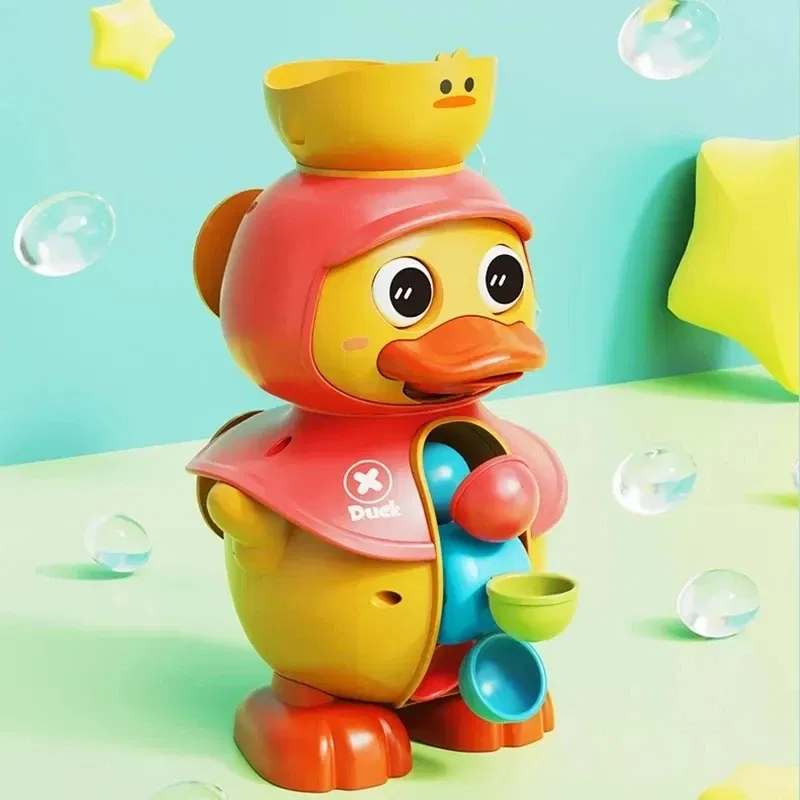 Color: Red - Kids Shower Bath Toys Cute Duck Bathtub Toys for Toddlers 1-4 Years Old with Rotating Water Wheels Bathroom Power Suction Water
