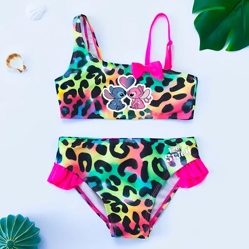 Color: GRAY, Size: XXS - Lilo Stitch Gilrs Bow Bikini Set Trendy Two-Piece Swimsuits for Summer Stylish Beachwear Pool Fashion Bathing Suits 3-12Y