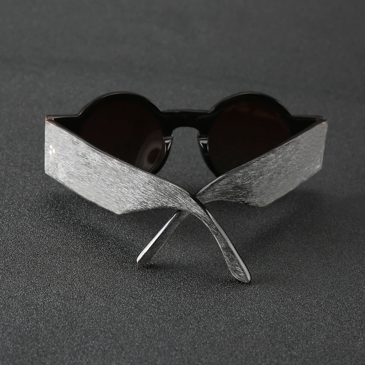 Frame Color: PURPLE, Ships From: CHINA - Punk style retro personality round frame rough matte wide temple sunglasses frame buffalo horn material handmade custom