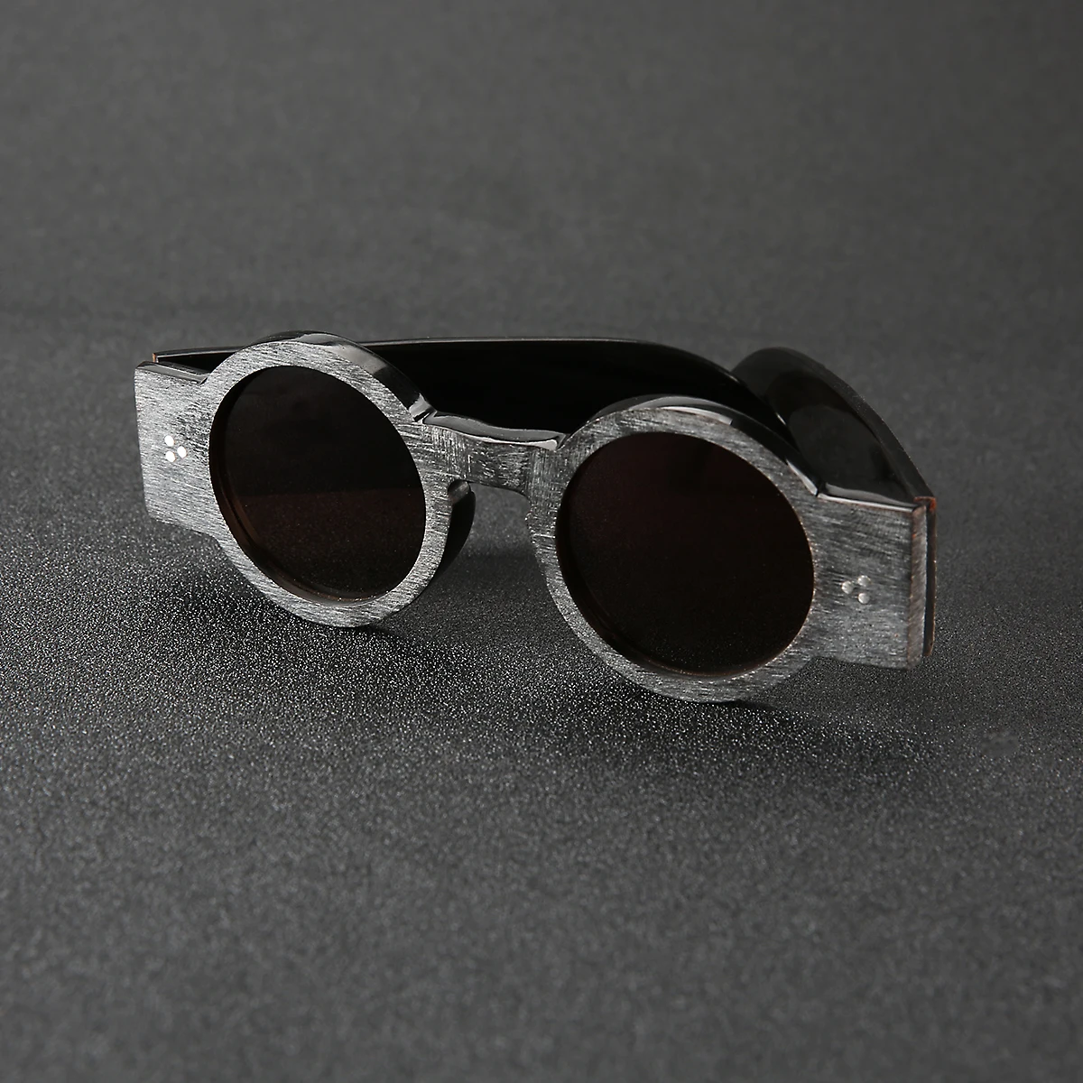 Frame Color: PURPLE, Ships From: CHINA - Punk style retro personality round frame rough matte wide temple sunglasses frame buffalo horn material handmade custom