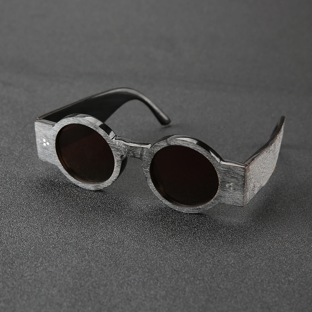Frame Color: PURPLE, Ships From: CHINA - Punk style retro personality round frame rough matte wide temple sunglasses frame buffalo horn material handmade custom