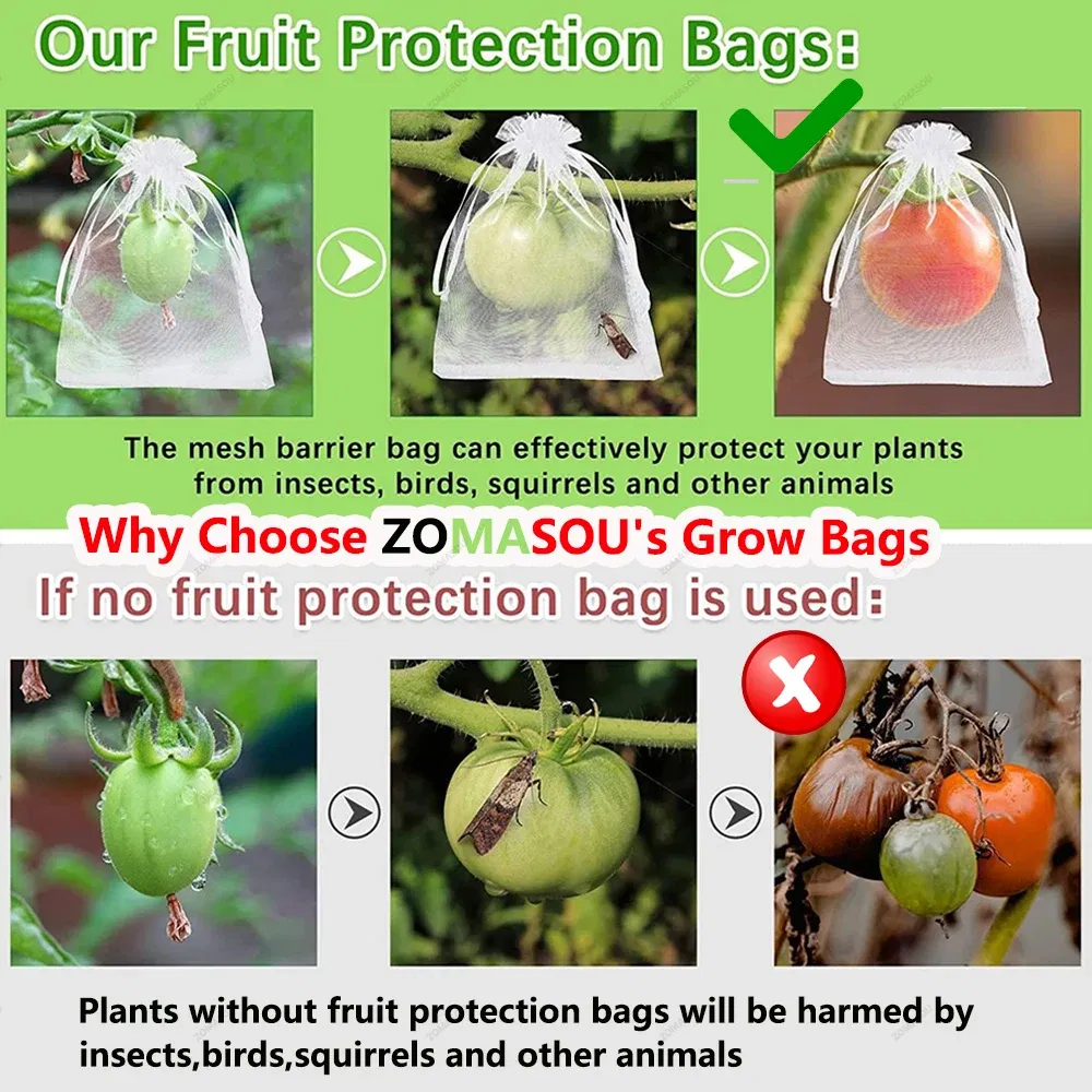 Color: Dark Khaki, Size: M - 20-200PCS Vegetable Grapes Fruit Grow Bags Fruit Protection Bags Garden Anti-Bird Netting Mesh Bag Strawberry Bags Garden Tools