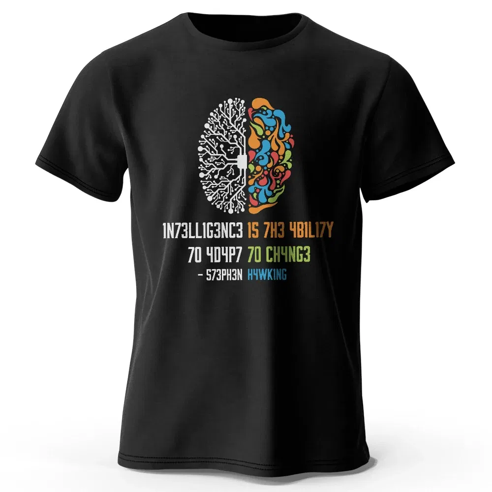Color: SKY BLUE, Size: M - Funny Brain Power Printed 100% Cotton T-Shirt, Soft & Breathable Round Neck Short Sleeve Tee, Unisex Quirky Style