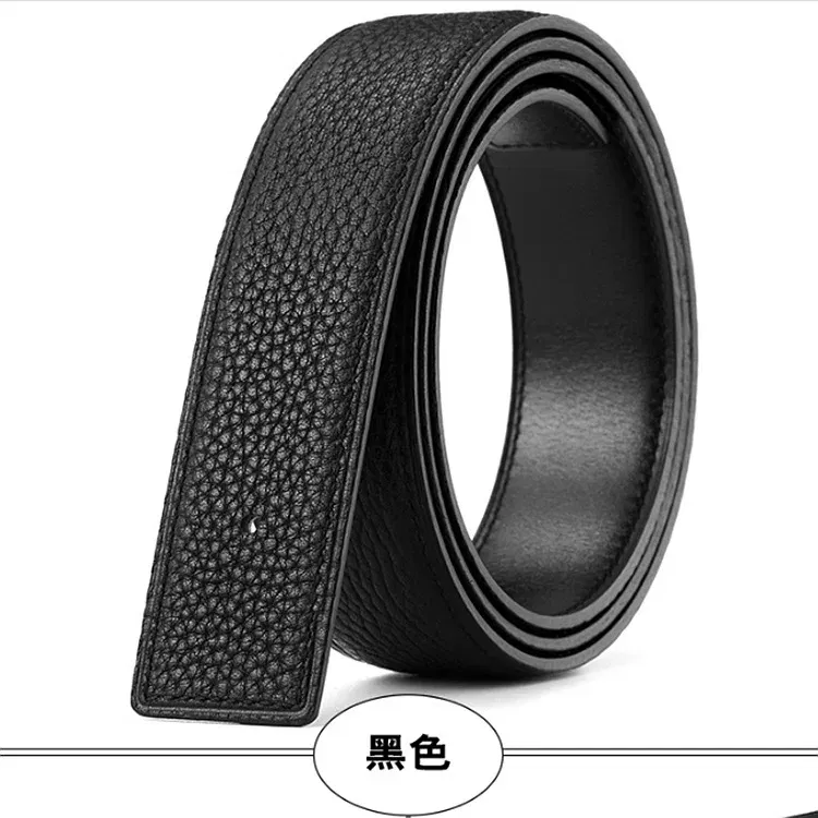 Color: MULTI, Belt Length: 105CM - 3.1cm No Buckle Belt Brand Belt Men High Quality Male Genuine Real Leather Strap forJeans Litchi grain Belt Cinturones Hombre