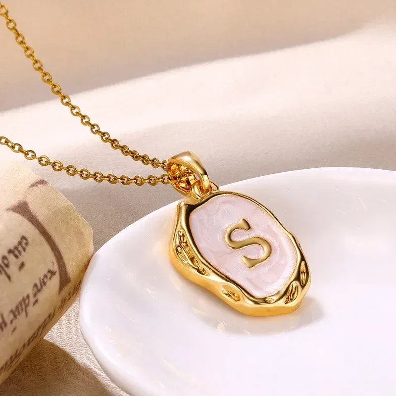 Metal Color: Light Yellow Color, Length: 40cm - Y2K Stainless Steels Drip Oil 26 Letter Necklaces for Women Men Alphabet A-Z Initials Pendant Necklace Aesthetic Jewelry Gift