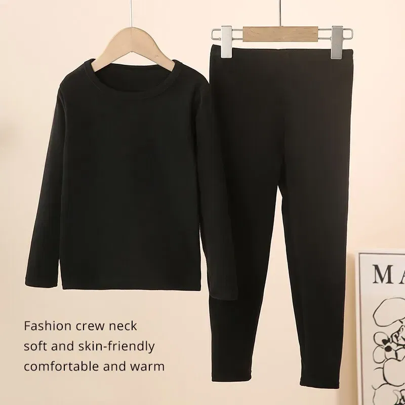 Color: black, Kid Size: 11 - 2-Piece Children's Thermal Underwear Suit boys' Autumn Clothes And Trousers Padded Cotton Sweater Girls' Casual Joker Home Cloth