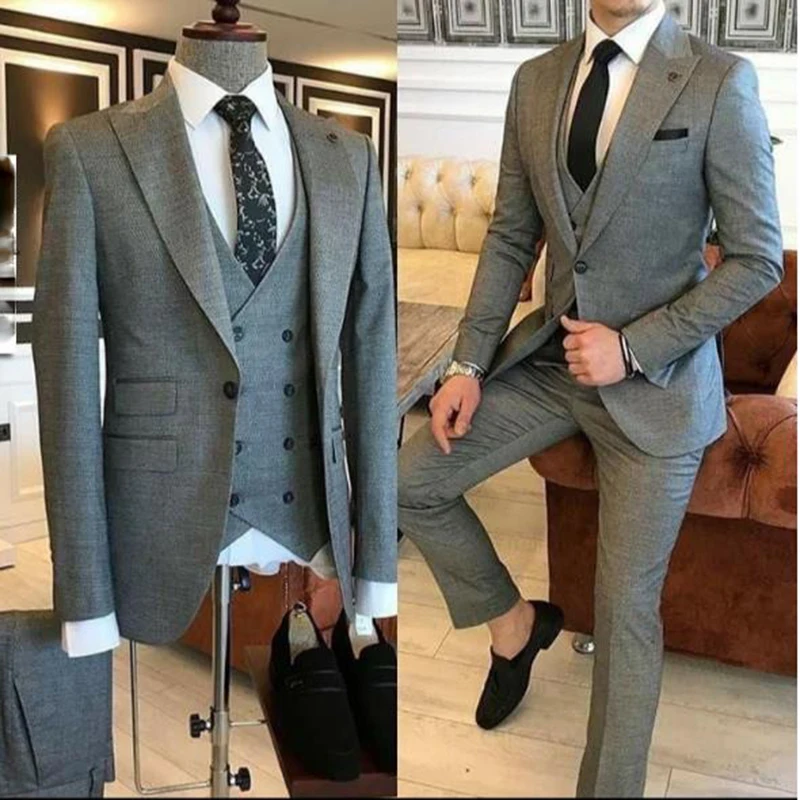 Color: WHITE, Size: One Size, Ships From: CHINA - Groom Wear 3 Pieces Gray Men Suits 2021 Slim Fit Peak Lapel One Button Tailor Made Terno Masculino (Jacket+Pants+Vest+Tie?‰