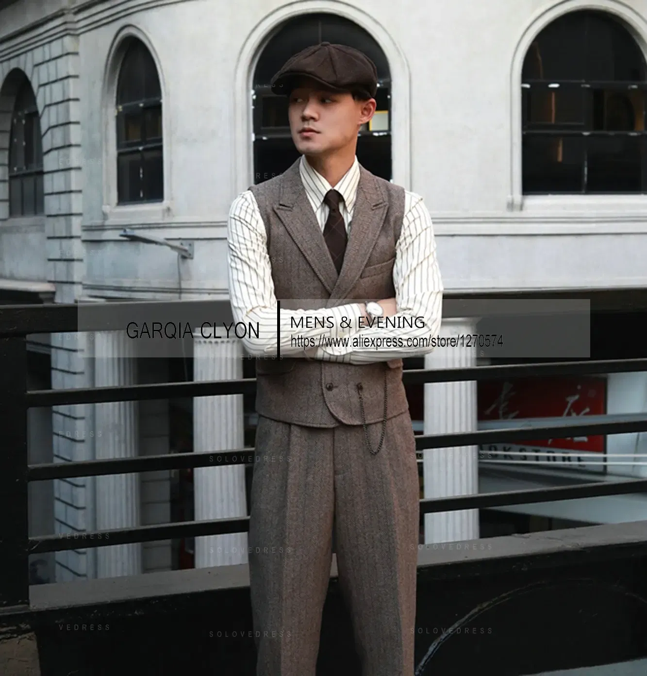 Color: green, Size: S - Tweed Herringbone 3 Pieces Herringbone Men's Business Suits Single Breasted Slim Fit Groom  Formal Suits?€Blazer+vest+Pants?‰