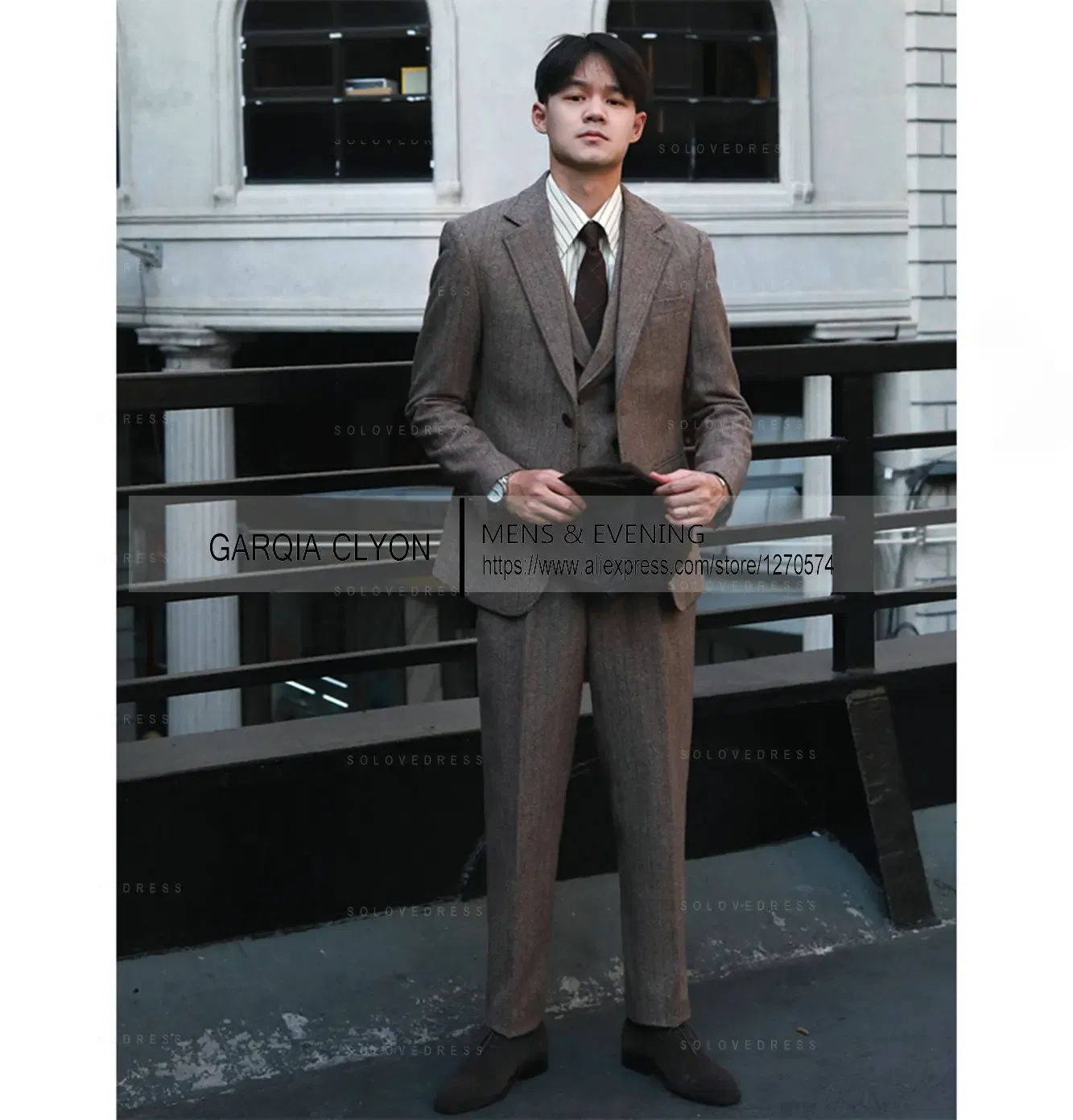 Color: green, Size: S - Tweed Herringbone 3 Pieces Herringbone Men's Business Suits Single Breasted Slim Fit Groom  Formal Suits?€Blazer+vest+Pants?‰