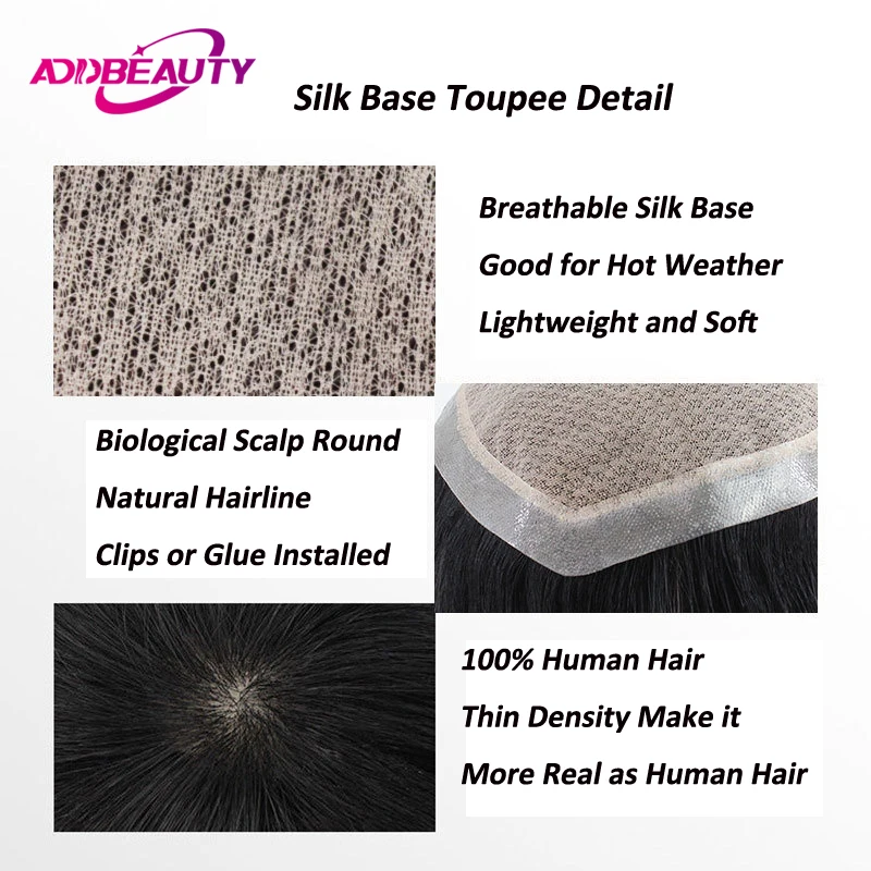 Toupee Color: 1b#, Toupee Density: 120%, Length: 6 inches - Silk Base Men's Capillary Prosthesis Swiss Lace PU Base Man Toupee 100% Remy Human Hair Wigs Straight Hair System Natural Hair