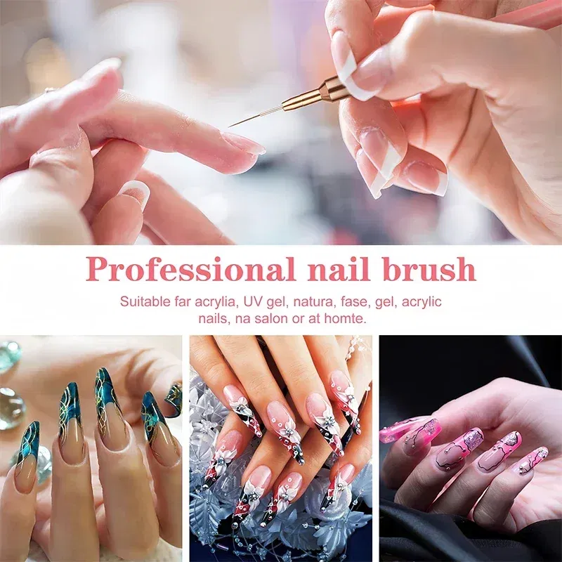 Color: WHITE - 1Pcs French Stripe Nail Art Liner Brush Set Pink Tips Ultra-thin Line Drawing Pen Carved UV Gel Painting Brushes Manicure Tools