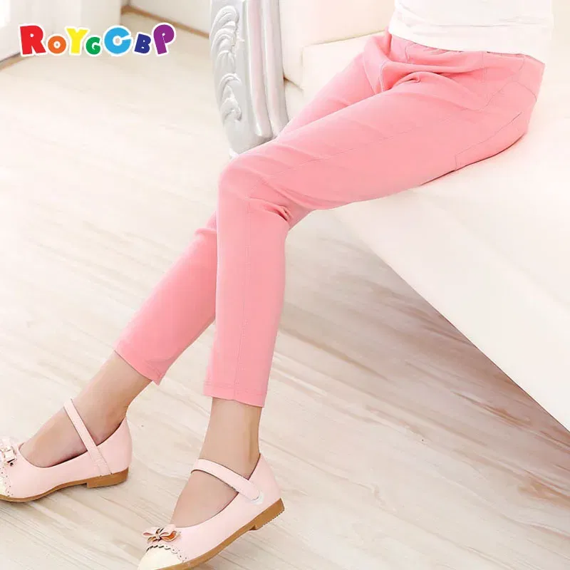 Color: Black, Kid Size: 10 - Girls Pants Children Kids Pencil Pants Spring Summer Fashion Candy Colors