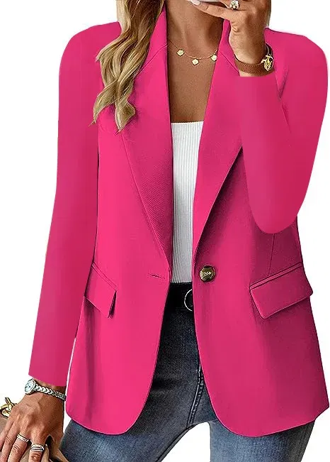 Color: Red, Size: XL - Womens Spring Winter Down Full Long Sleeve Coat Autumn Blazer Button Outwear Suit Cardigan Female