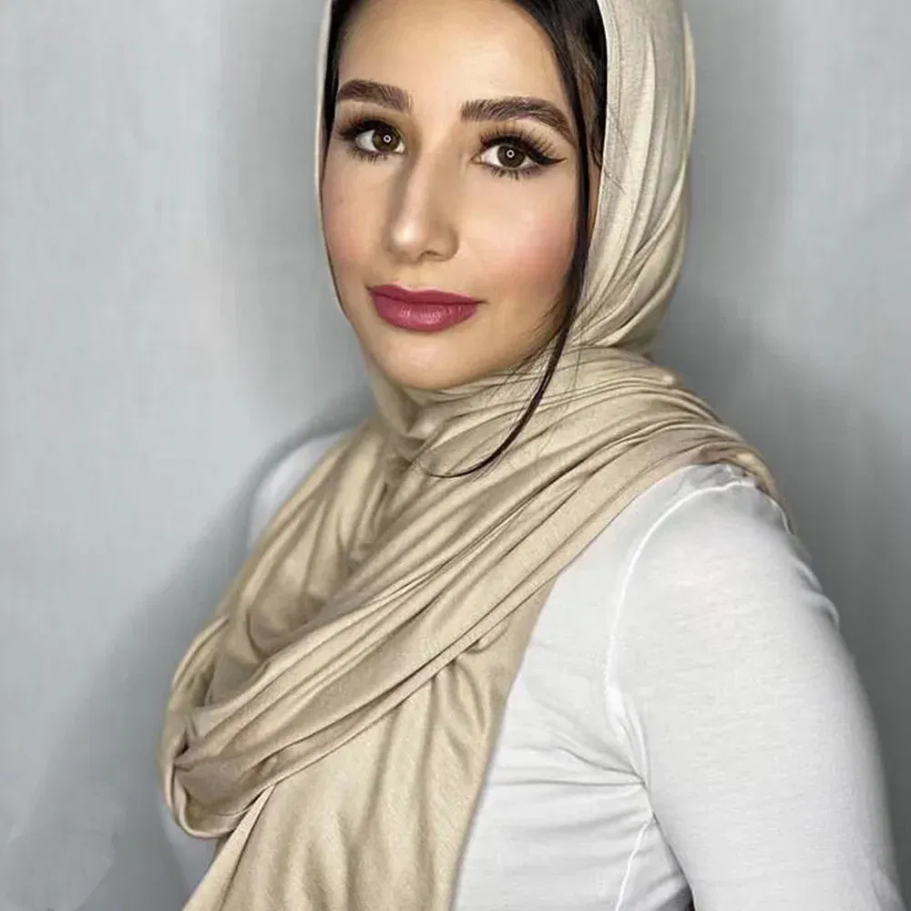 Color: Light Coffee - 180X85cm  Muslim Women Jersey Hijab Scarf Cotton Stretchy Premium Jersey HIjabs Soft Material Big Large Size Jersey Scarves