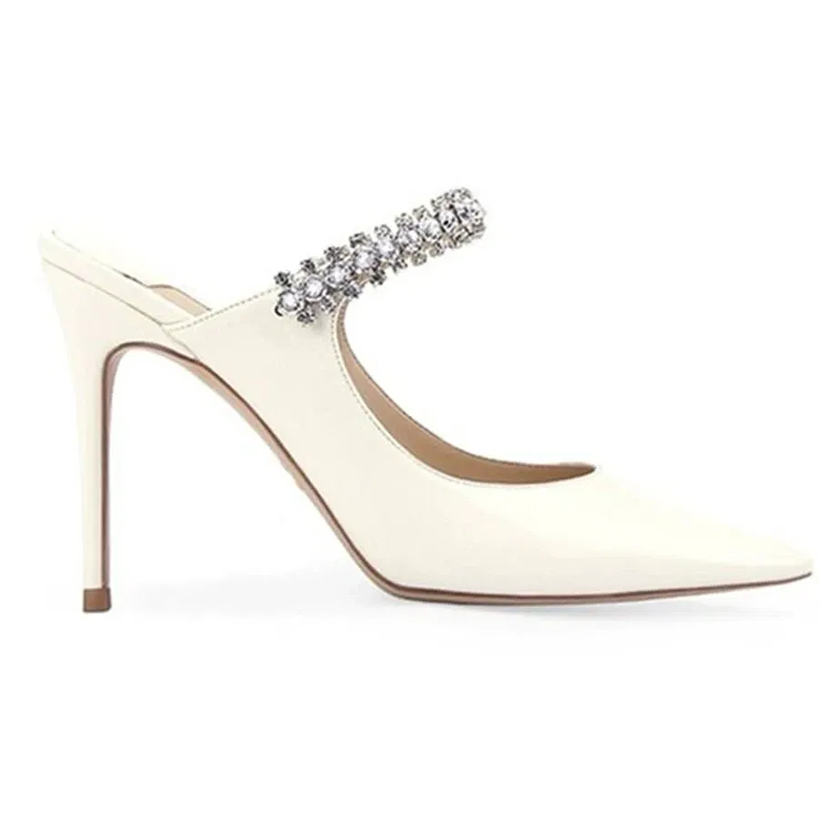 Color: Orange, Shoe Size: 38, Ships From: CHINA - Elegant Leather Mules Pointed Toe Stylish Rhinestone Embellished High Heel Sandals Sophisticated Party Evening Shoes Footwear