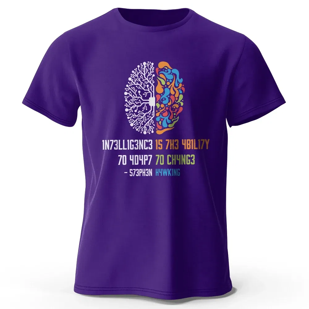 Color: SKY BLUE, Size: S - Funny Brain Power Printed 100% Cotton T-Shirt, Soft & Breathable Round Neck Short Sleeve Tee, Unisex Quirky Style