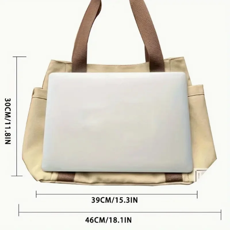 Color: Beige - Large Capacity Canvas Tote Bags For Work Commuting Carrying Handbag College Style Student Outfit Book Shoulder Bag Women Bags