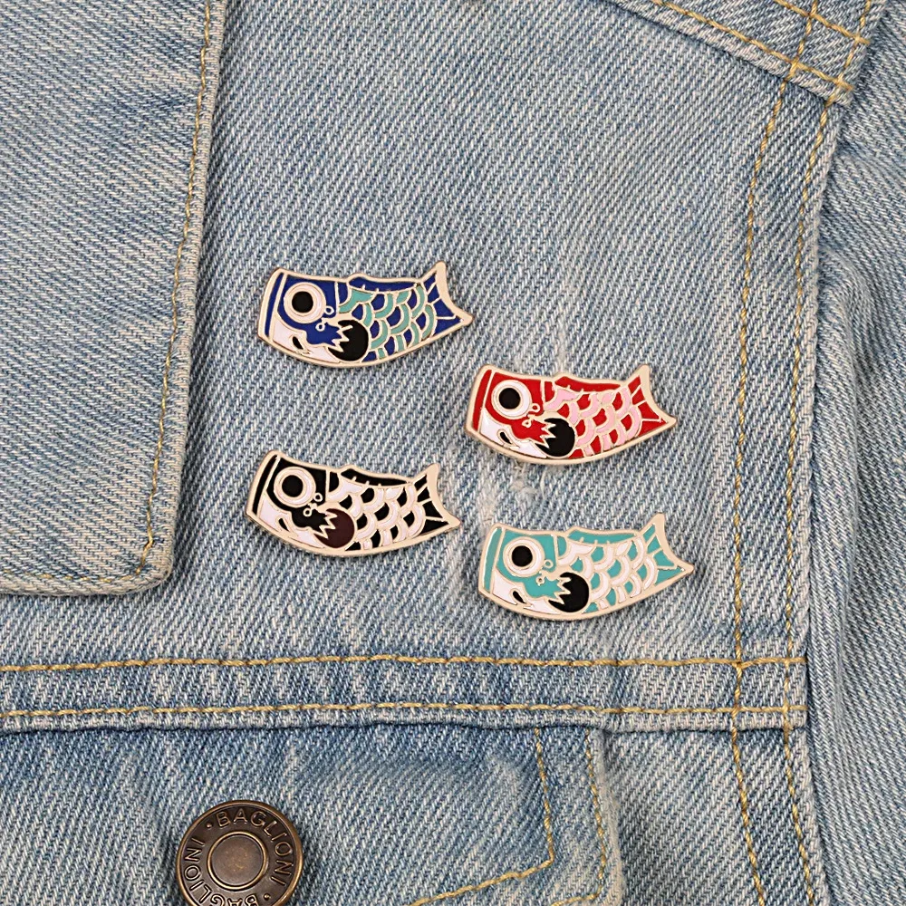 Metal color: Blue white zinc plated, Ships From: CHINA - Cartoon Fish Brooches Collection Fish Koi Flag Bag Clothes Decorative Jewelry Goldfish Shark Whale Brooch Lapel Enamel Pin Badge