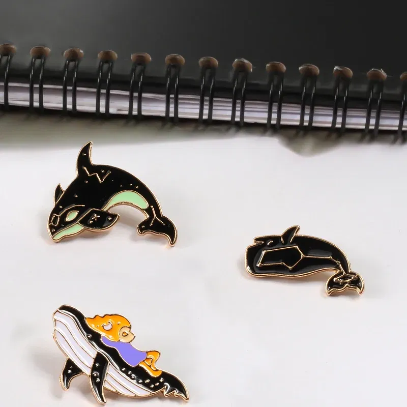 Metal color: Blue white zinc plated, Ships From: CHINA - Cartoon Fish Brooches Collection Fish Koi Flag Bag Clothes Decorative Jewelry Goldfish Shark Whale Brooch Lapel Enamel Pin Badge