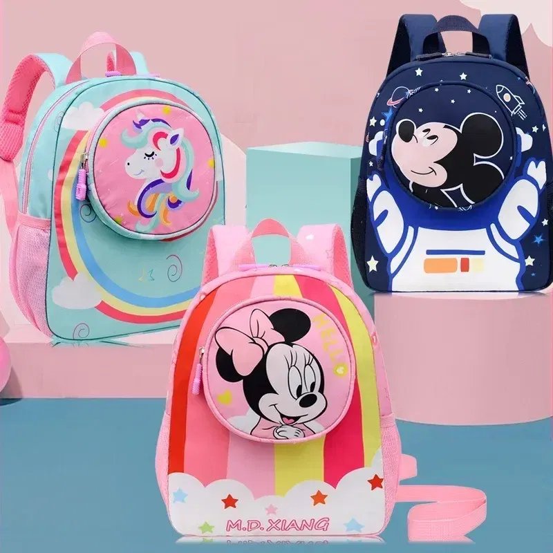 Color: Pink - Disney Mickey Children's Anti-lost Small Schoolbag Kindergarten Traction Rope Small Backpack Cartoon Children's Backpack