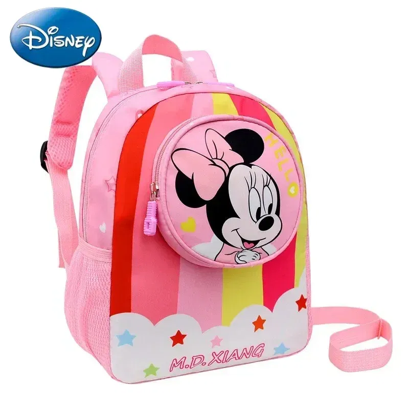 Color: Pink - Disney Mickey Children's Anti-lost Small Schoolbag Kindergarten Traction Rope Small Backpack Cartoon Children's Backpack
