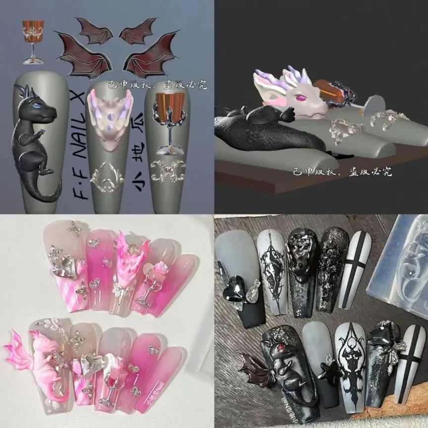 Color: WHITE - 1pc  Snake Flamingo Jellyfish Dragon Dtream 3D Acrylic Mold  Nail Art DIY  Silicone  Nail Art Templates Nails Mold