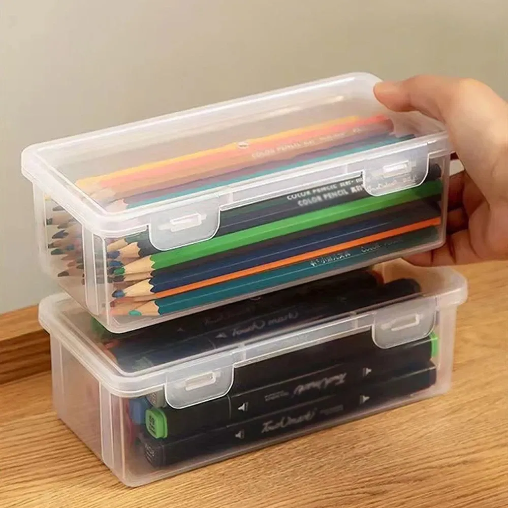 Color: Yellow - 1/2/3/4pcs Plastic Translucent Pencil Case Large Capacity Pencil Boxes Portable Storage Organizer Box Student Office Supplies