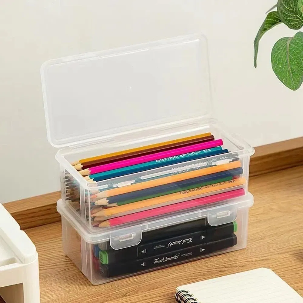 Color: Yellow - 1/2/3/4pcs Plastic Translucent Pencil Case Large Capacity Pencil Boxes Portable Storage Organizer Box Student Office Supplies